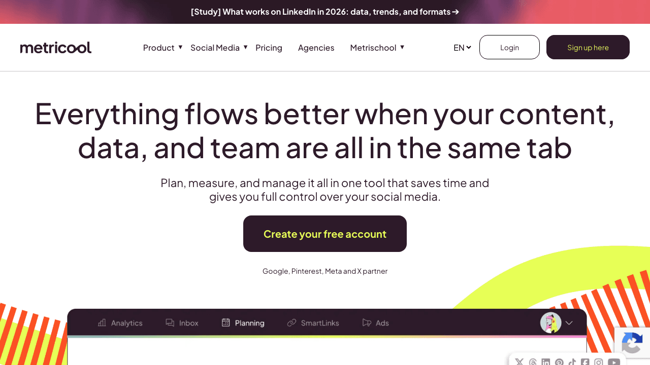 Metricool homepage