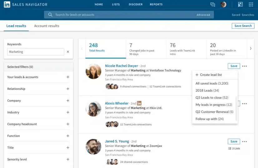 LinkedIn Sales Navigator Dashboard mit Lead-Such- und Monitoring-Funktionen