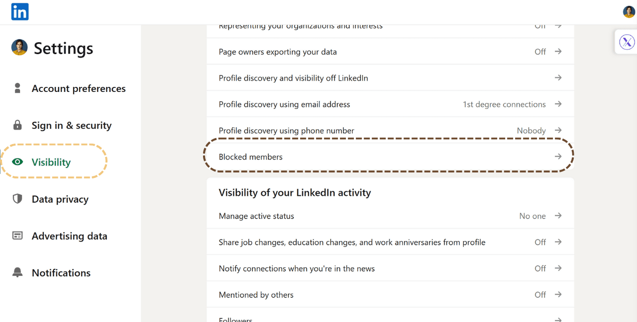 Sichtbarkeit→blockierte Mitglieder