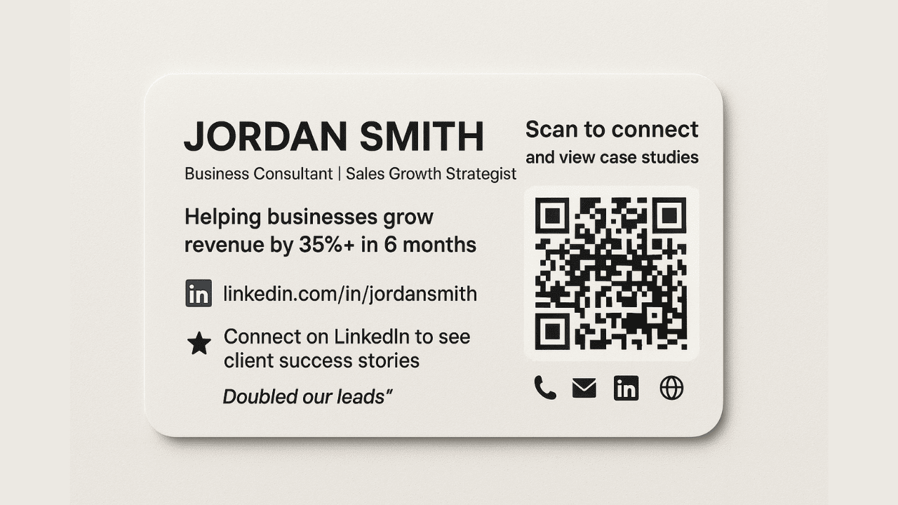 A simple to the point easily skimmable business card for working professionals