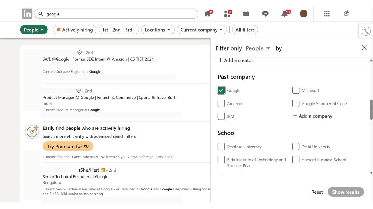 LinkedIn-gefilterte Suche