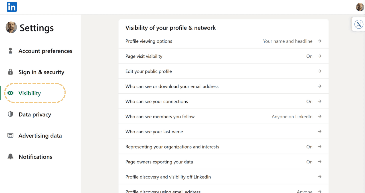 LinkedIn Sichtbarkeitsoptionen
