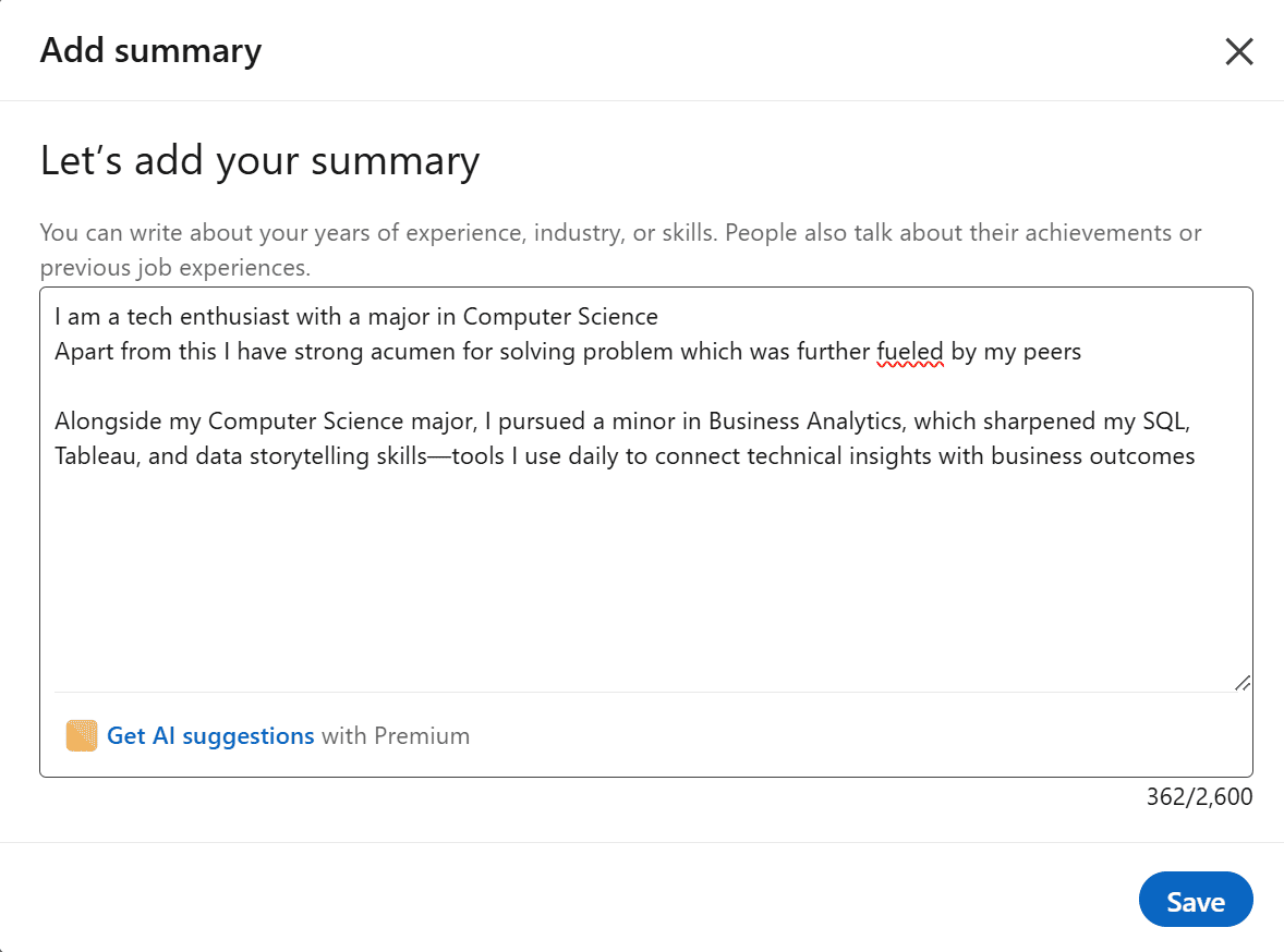 Addition of minor in summary