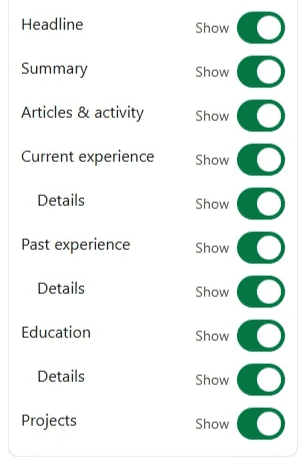Public profile sections you can toggle