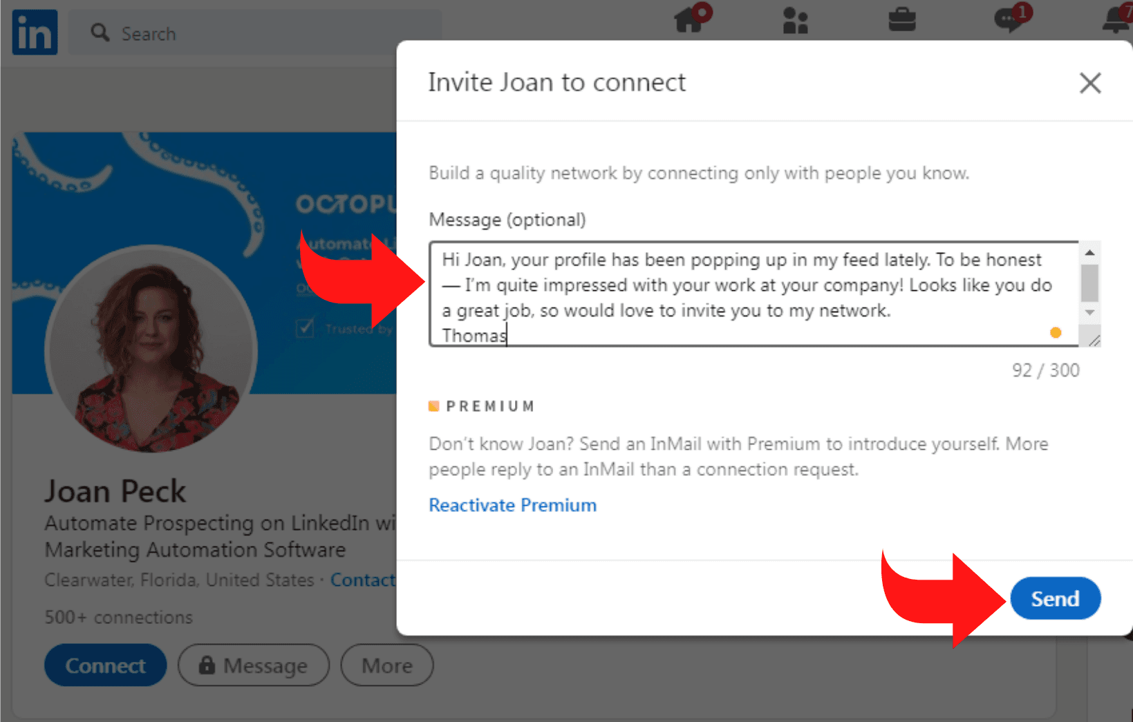LinkedIn notification showing recruiter message with professional response interface