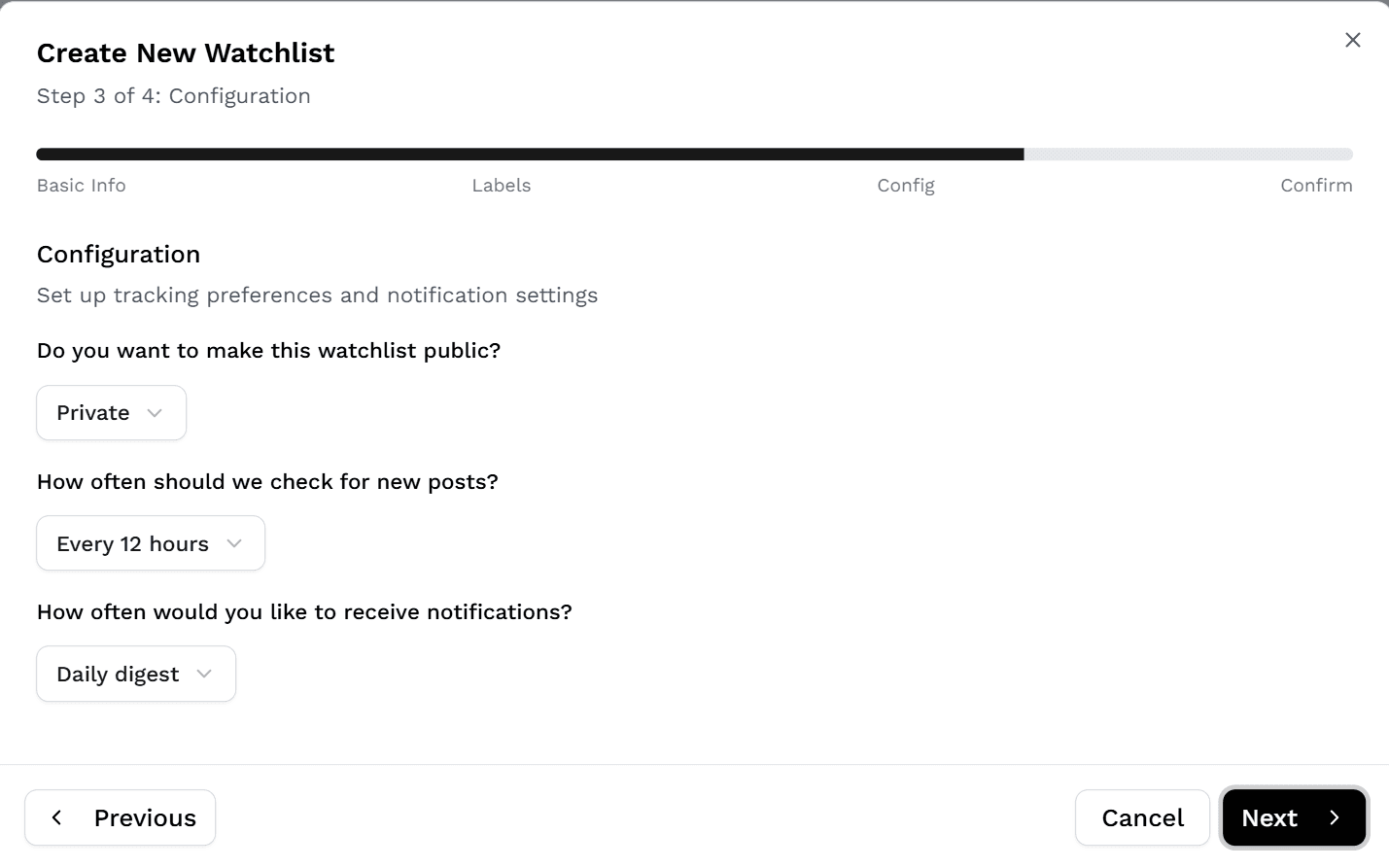 Configuring watachlist