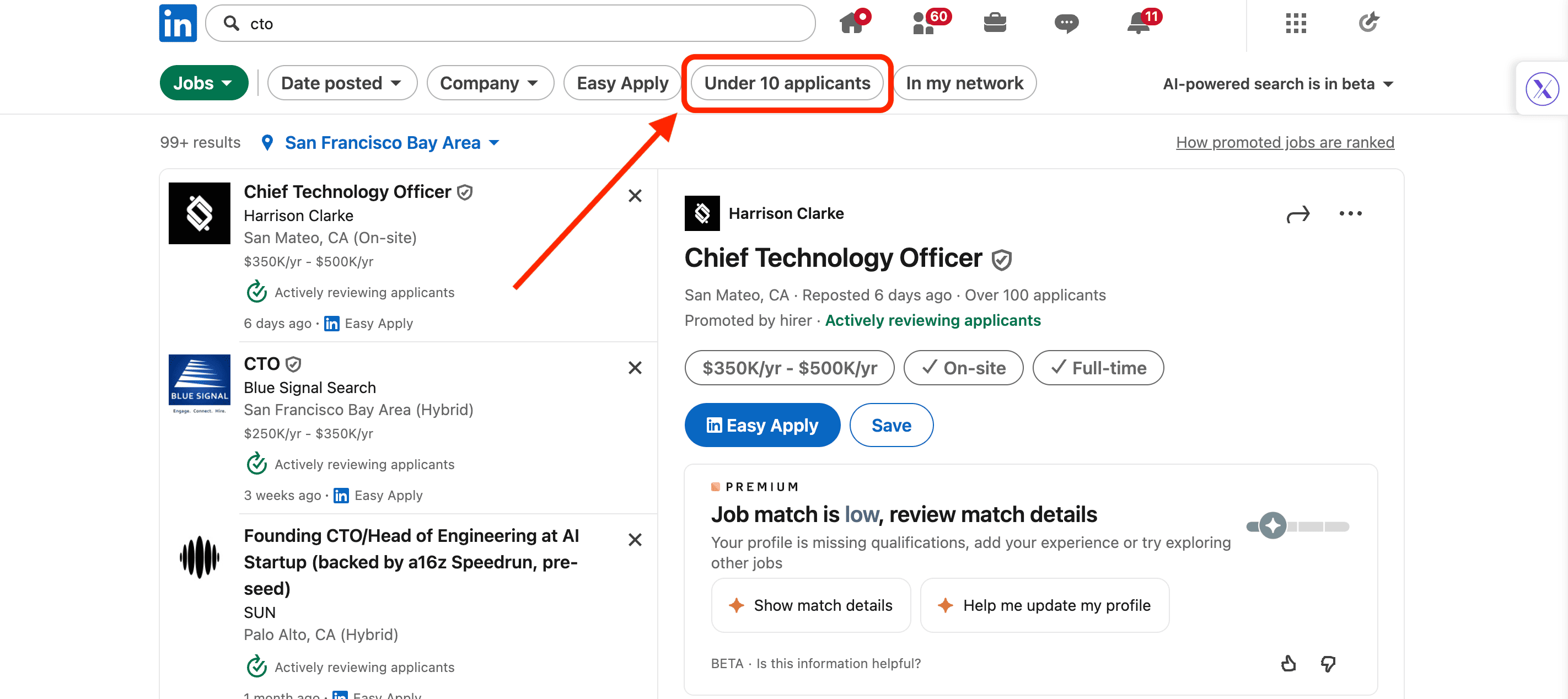Weniger als 10 Bewerber Filter