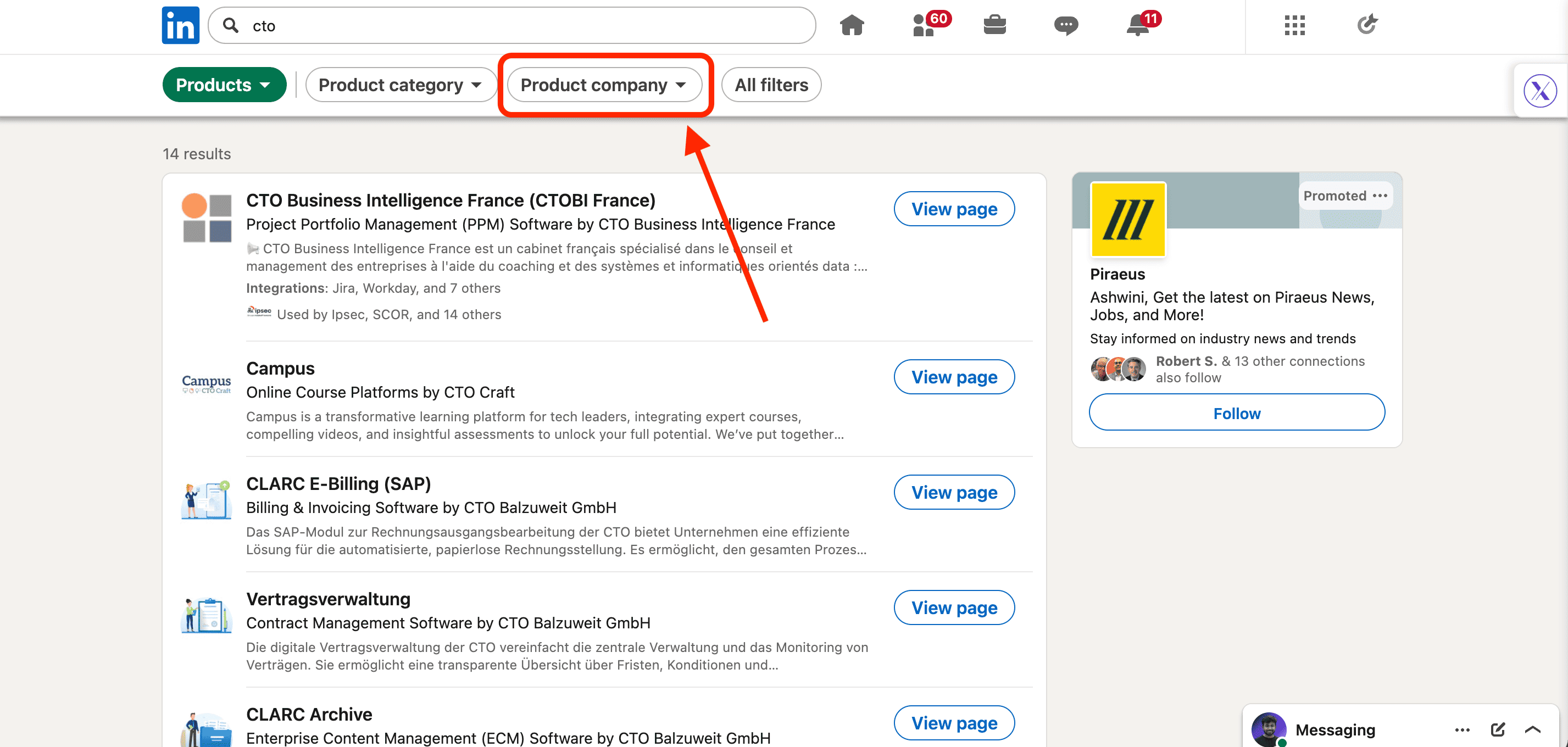 Produktunternehmen-Filter