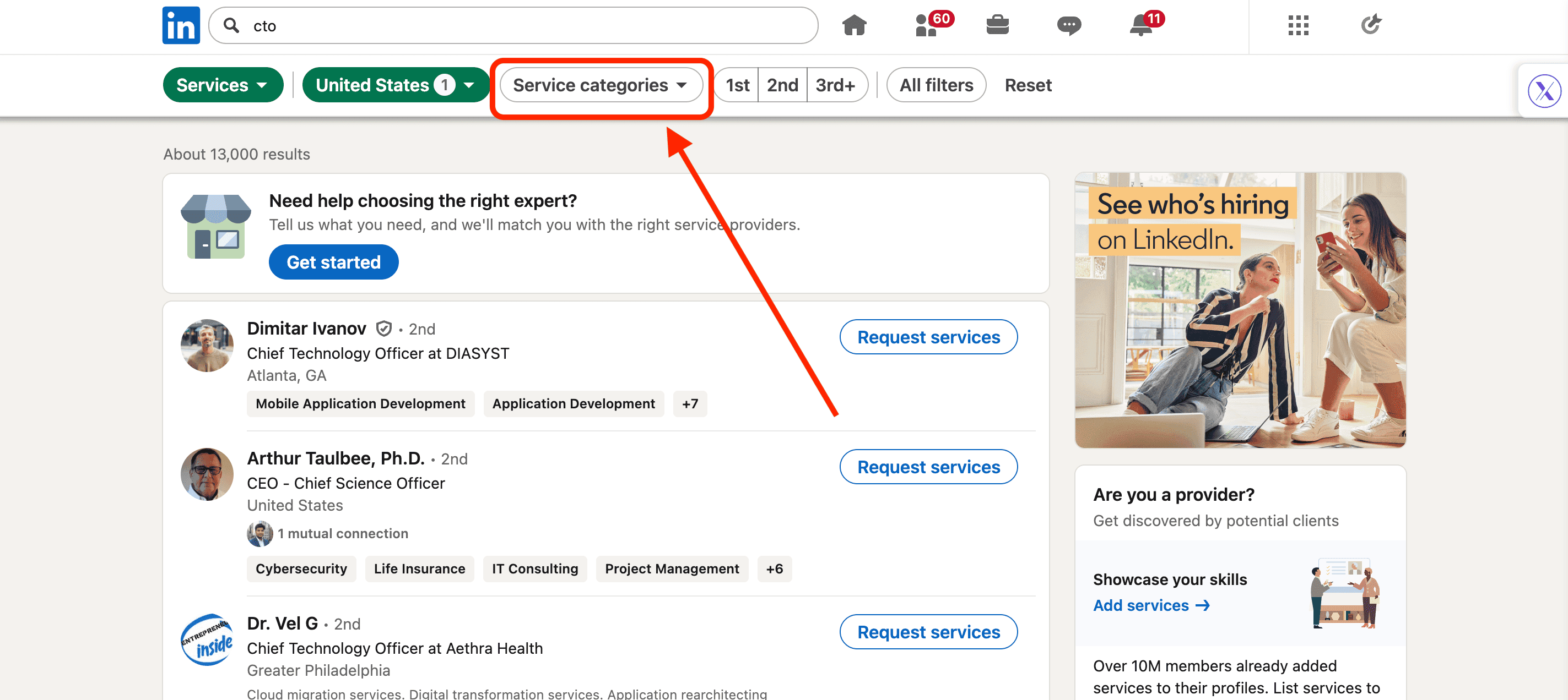 Dienstleistungskategorien-Filter