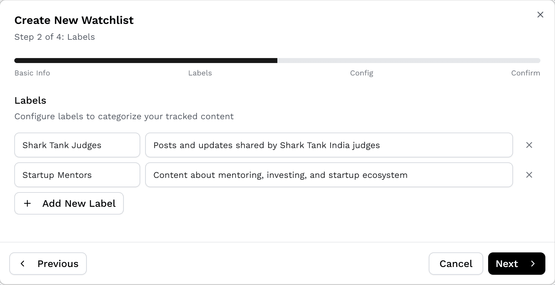 Labels zur neuen Watchlist hinzufuegen