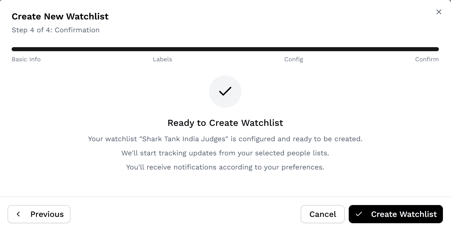 Watchlist-Einrichtung abschliessen
