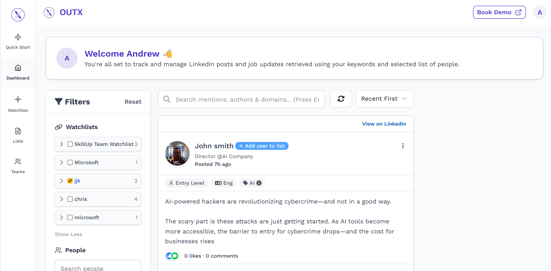 OutX.ai LinkedIn Dashboard