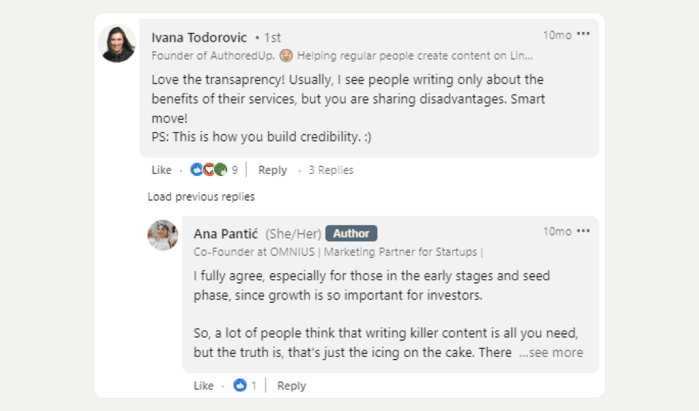 LinkedIn comment example